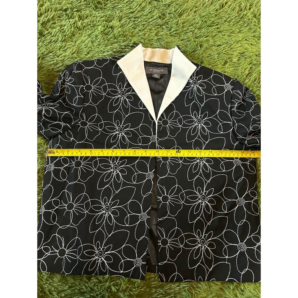 Liz Claiborne‎ Blazer Women 8P Black  Suit Jacket Pad Petite Floral Linen Blend - Picture 5 of 11